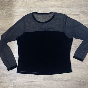 PARTNERS Velvet and Mesh Black Long Sleeve Women's Top